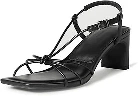 Amazon Essentials Women's Strappy Block Heel Sandals with Ankle Strap, Black Faux Leather, 9