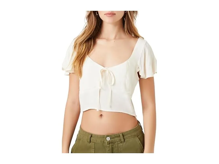 Forever 21 (L) Crepe Butterfly Sleeve Crop Top