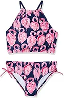 Kanu Surf Girls' Little Hallie Flamingo Halter Tankini Beach Sport 2-Piece Swimsuit, Navy, 6X