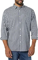 Amazon Essentials Men's Long-Sleeve Regular-Fit Stretch Poplin Shirt Shirt, -Navy/White, Gingham, X-Small