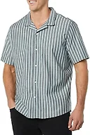 Amazon Essentials Men's Vacation Cotton Button-Down Short Sleeve Resort Shirt, Blue Stripe, Medium