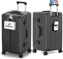 feilario Super Large Aluminum Frame Checked Luggage, Removable Wheels
