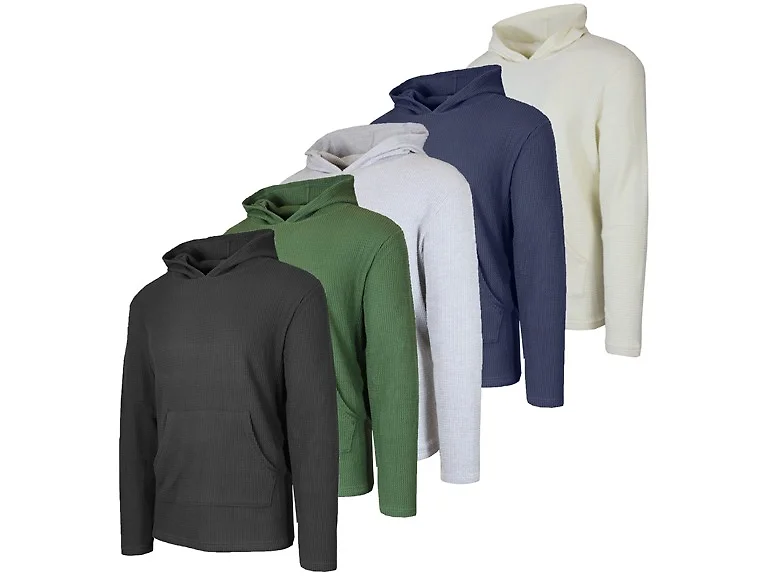 3Pk Mens Waffle Thermal Pullover Hoodie