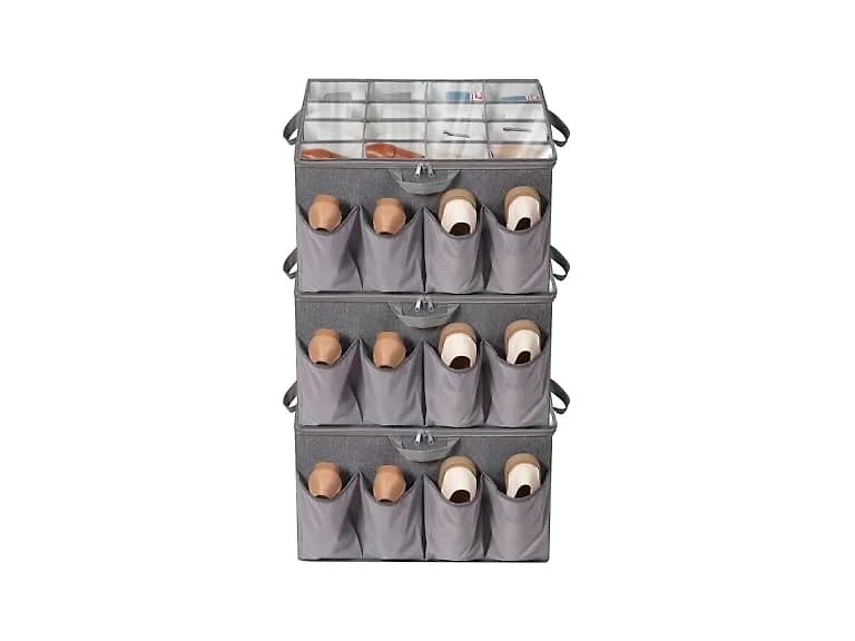 Fabric Shoe Organizer for Closet, Grey, 3 Pack