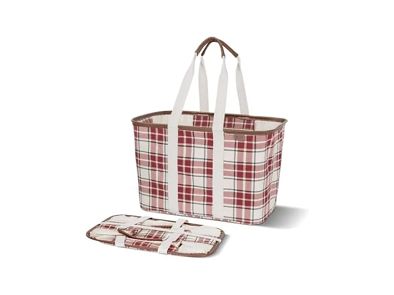 CleverMade Collapsible LUXE Tote, 30L Foldable- Tartan