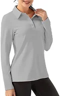 FKEEP Women Long Sleeve Polo Shirt Golf Sport Top Athletic Sportswear Tennis Activewear (Light Grey, S)
