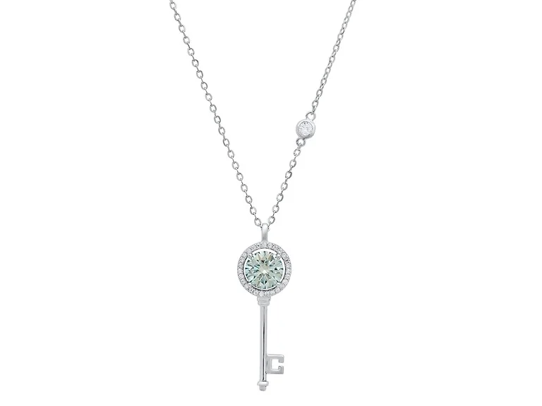 Turquoise Moissanite Key Necklace