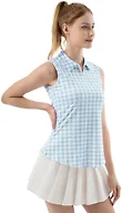 FKEEP Women's Sleeveless Polo Golf Tennis Shirt Tank Tops T-Shirts V-Neck with Collar Quick Dry Workout Athletic (Blue Plaid, S)