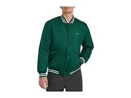Champion Men's Logo Striped-Trim Varsity Jacket, Rain Forest, Medium