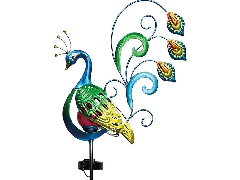 42" Solar Iron LED Peacock Stake