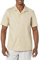 Amazon Essentials Men's Vacation Cotton Button-Down Short Sleeve Resort Shirt, Khaki Brown, X-Small