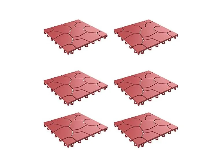 Pure Garden Deck Tiles 6-Pack Brick Red