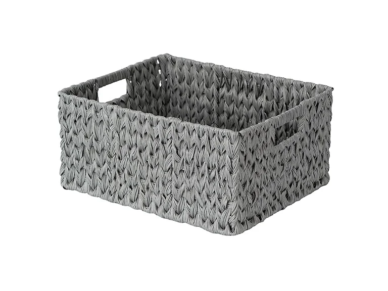 JS HOME Large Plastic Storage Basket with Handles,Grey