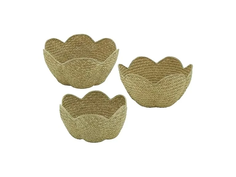 SARO LIFESTYLE Scalloped Seagrass Storage Baskets (Set of 3) 