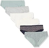 Amazon Essentials Women's Cotton Breathable Hipster Panty Knickers (Available in Plus Size), Pack of 6, Multicolor/Animal Print/Ditsy Floral/Heather, Large