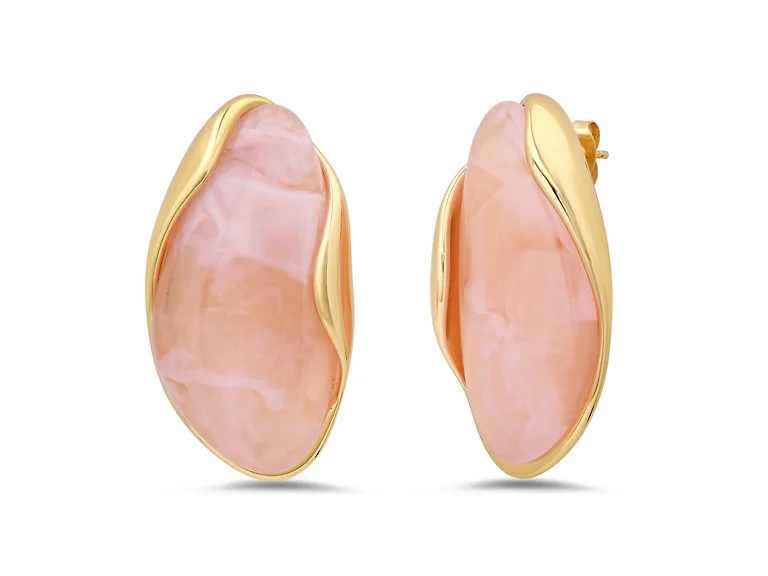 18K Gold Pink Resin Stud Earrings