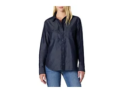 Amazon Essentials Women's Relaxed-Fit Denim Chambray Button-Down Long-Sleeve Shirt, Soft Cotton Lyocell Blend, Rinse, XX-Large