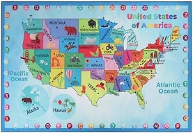 Superior Indoor Kids Rug, Washable, Non-Slip, Toddlers & Babies, Perfect for High Traffic Playroom, Kids Room or Bedroom, Map Collection, Perfect for Daycare Ivory 02 3' x 5'