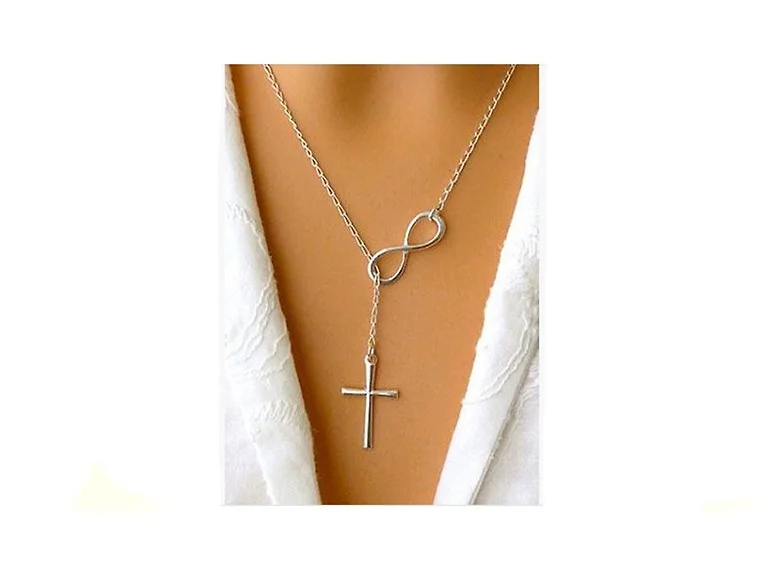 Silver Infinity Cross Lariat Necklace G
