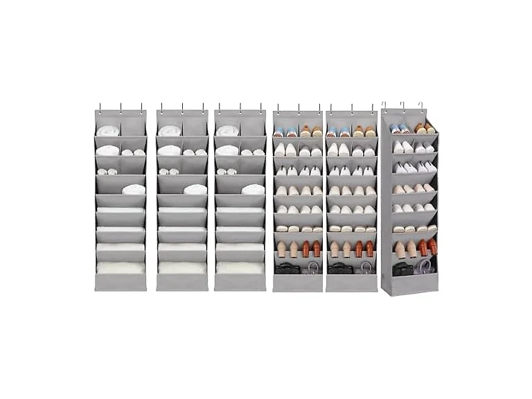 6 Pack Shoe Organizer with 6 XL Pockets Grey