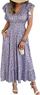 HEBELD Casual Summer Maxi Dresses for Women, Purple Floral, Medium