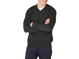 Amazon Essentials Men's Regular Fit Cotton V-Neck Pullover Sweater (Available in Big & Tall), Charcoal Heather, X-Small