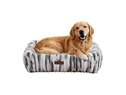 Modern Threads Ribbed Plush Two-Tone Cuddler Dog Bed, Ultra-Soft Faux Rabbit Fur, Supportive Bolstered Sides, Removable Washable Cover, Bed for Medium to Large Dogs, Silver, (34" L x 25" W x 9" Th)