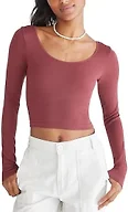 Aeropostale Seamless Wear 3-Way V-Neck Tiny Top, Rustic Wine, Medium