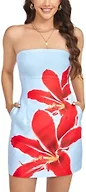 Womens Strapless Floral Mini Dress with Pockets Tube Hawaiian Short Dresses