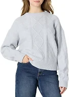 Amazon Essentials Women's Relaxed-Fit Cable Crewneck Sweater, Light Grey Heather, Large