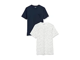 Amazon Essentials Men's Short-Sleeve Crewneck Pocket T-Shirts, Pack of 2, Navy/Boat Print, Small
