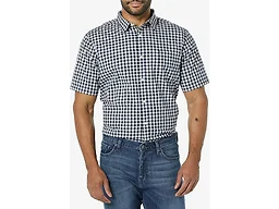 Amazon Essentials Men's Slim-Fit Short-Sleeve Poplin Shirt, Navy White Gingham, Medium