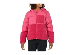 Amazon Essentials Women's Full-Zip Sherpa Fleece Hooded Puffer Jacket, Hot Pink, Small
