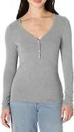 Amazon Essentials Women's Slim Fit Ribbed Knit Long Sleeve Henley T-Shirt, Grey Heather, X-Small