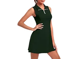 FKEEP Women's Golf Tennis Dress Athletic Workout Dress with Shorts and Pockets (Dark Green, XL)