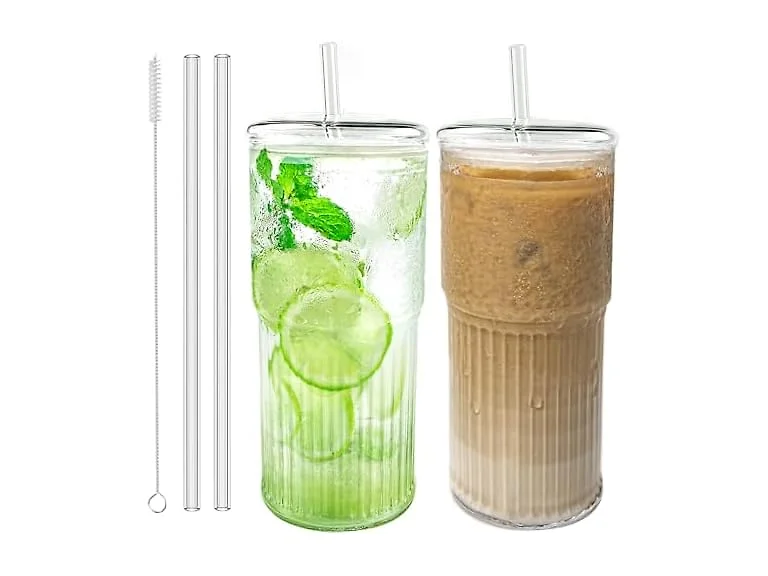 2-Pack Glass Cups with Lids (2pcs ea)