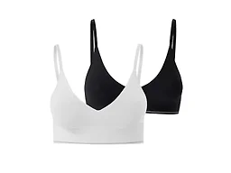florence by mills Women's Cozy Crush Seamless Triangle Bralette 2-Pack, Black/White, Medium