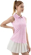 FKEEP Women's Sleeveless Polo Golf Tennis Shirt Tank Tops T-Shirts V-Neck with Collar Quick Dry Workout Athletic (Pink Plaid, M)