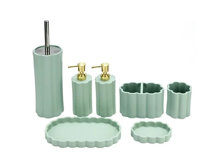 J&V Textiles 7 Pc Resin Bathroom Accessories Set SAGE