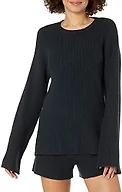 The Drop Women's Alice Crewneck Back Slit Ribbed Pullover Sweater, Black, L