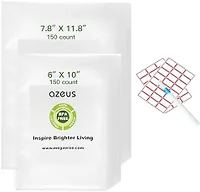AZEUS Vacuum Sealer Bag Set with Labels & Marker, 300 Bags (150pcs 7.8×11.8in + 150pcs 6×10in), BPA-Free Food Storage Bags for All Vacuum Sealers, Ideal for Meal Prep, Freezer Storage & Sous Vide