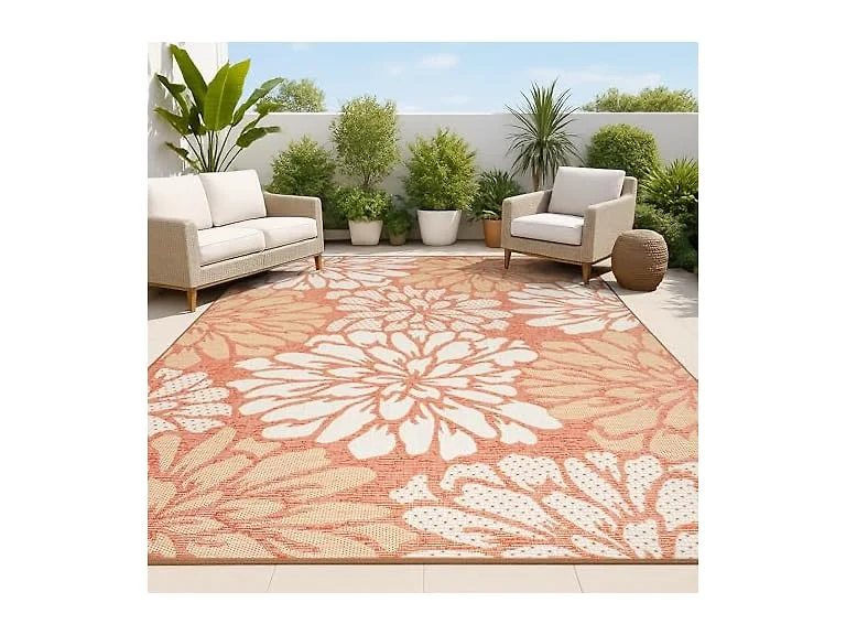 JONATHAN Y Floral Outdoor Rug 4x6 Orange