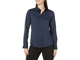 Amazon Essentials Women's Regular-Fit Satin Button Down Shirt (Available in Plus Size), Navy, 5X