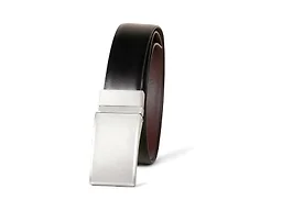Amazon Essentials Men's Leather Reversible Plaque Dress Belt, Black/Chestnut Brown, 52
