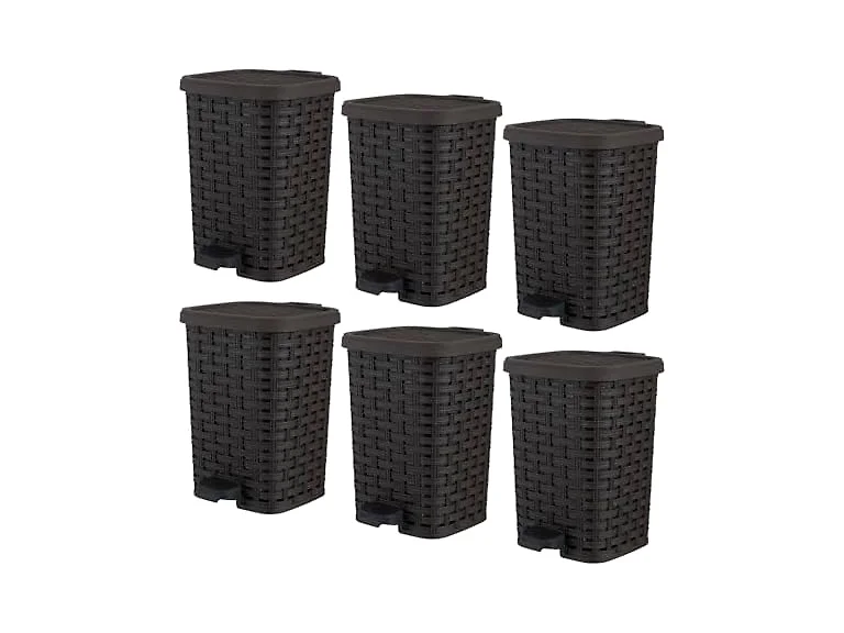 Mini Trash Can with Foot Pedal (Wicker Brown 6 QT.), 6 Pack