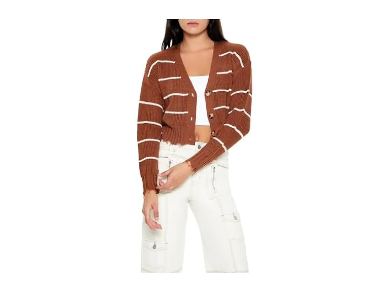 Forever 21 Women (L) Pinstriped Sweater Brown