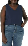 Amazon Essentials Women's Regular-Fit V Neck Sleeveless Layering Tank Top (Available in Plus Size), Navy, XX-Large