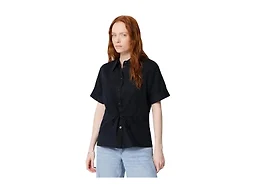 Amazon Essentials Women's Relaxed-Fit Linen Blend Wide Sleeve Shirt with Adjustable Waist, Black, XX-Large