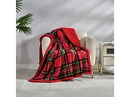 Noble House NH-Green-Red Plaid Sherpa Throw 50x60 Green