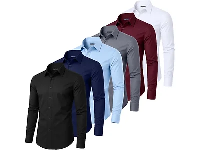 5Pk Mens L/S Stretch Dress Shirt